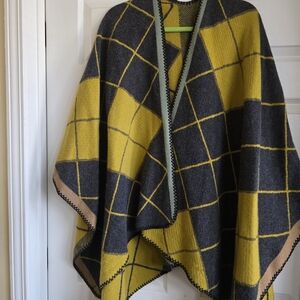 Yellow and Gray Plaid Poncho